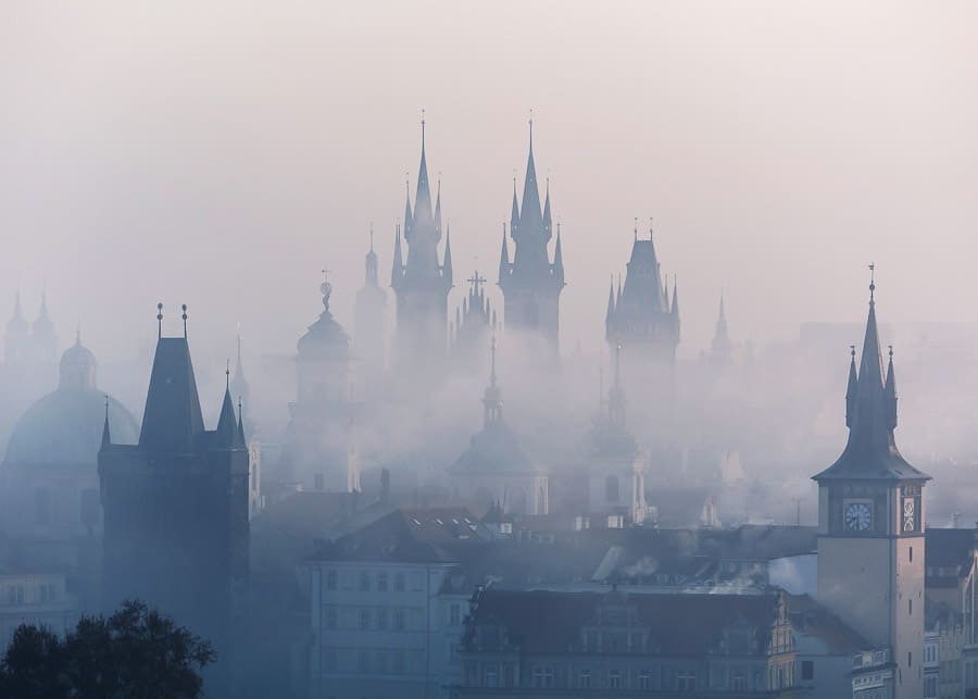 Prague in fog