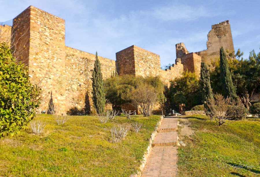 view of the walls of Alcazaba de Malaga