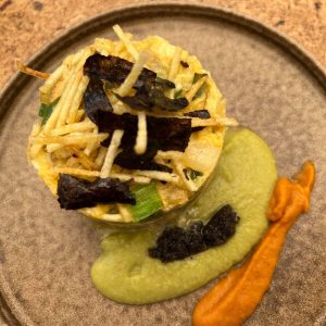 A delicious plate of Bacalhau à Brás, a traditional Portugal dish made with salt cod, potatoes, and eggs.